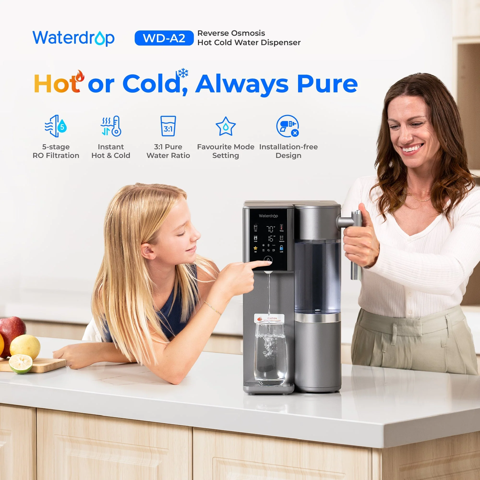 Waterdrop A2 Reverse Osmosis Hot Cold Water Dispenser with Replacement Filter Combo - Image 2